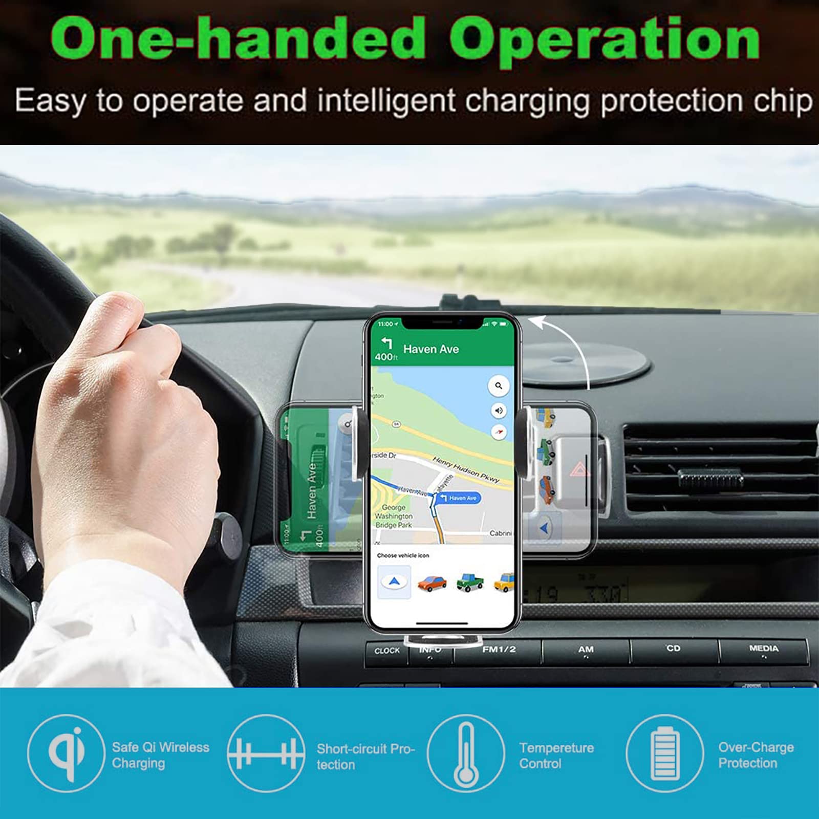 15W Fast Wireless Car Charger & Phone Holder - Universal Cup Holder & Air Vent Mount for iPhone, Samsung, Android - Perfect for Commuting, Road Trips & Hands-Free Charging