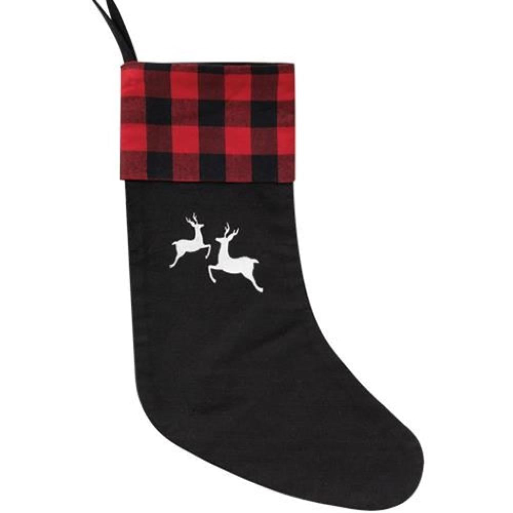 Red Buffalo Check Christmas Stocking with Reindeer Design - Perfect for Holiday Decorations and Festive Gift Giving