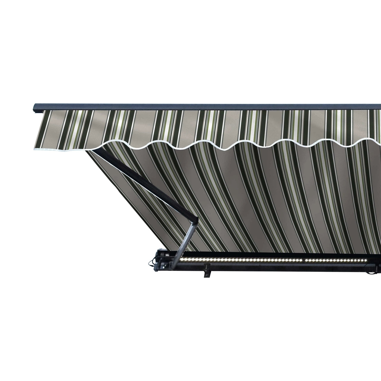 Aleko 10x8 Feet Half Cassette Motorized Retractable LED Patio Awning - Waterproof Outdoor Sun Shade with Multi-Striped Green Design for Deck, Garden, and Backyard Relaxation
