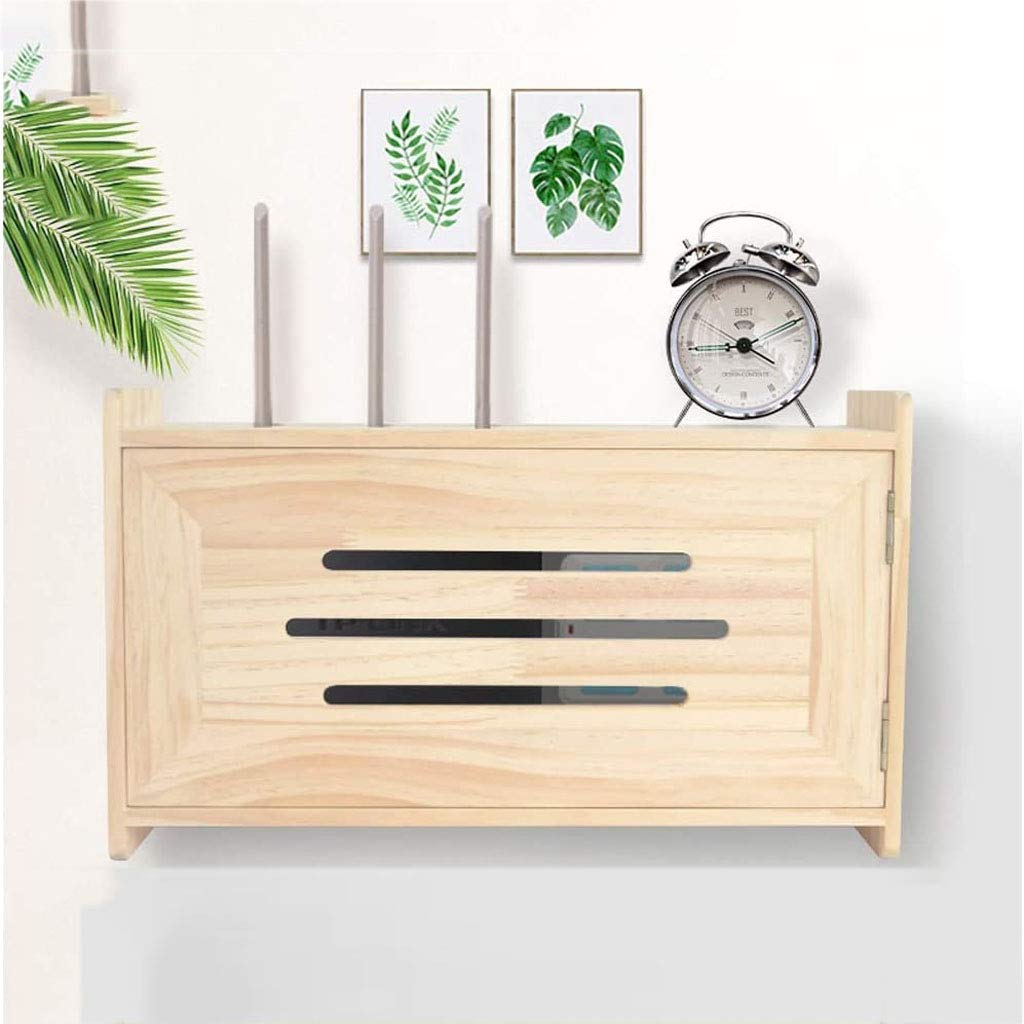 Floating Shelf with Router Storage & Cable Management - Solid Wood Wall-Mounted Organizer for WiFi Modem, Power Strips & Electronics | Perfect for Home Office, Living Room & Bedroom Organization