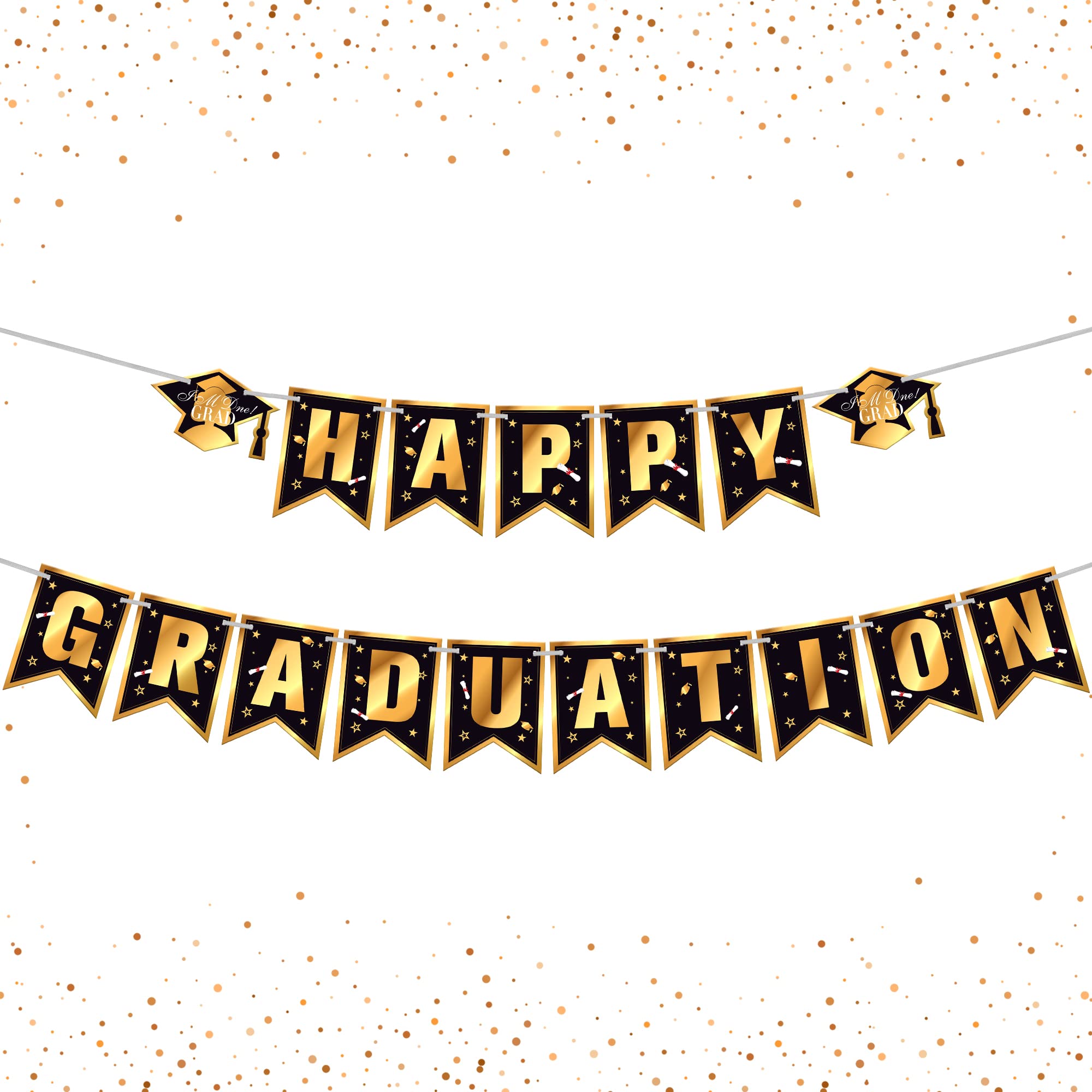 KatchOn 10ft Happy Graduation Banner 2024 - Black & Gold Graduation Backdrop, Garland & Sign for Class of 2024 Decor | No DIY Required | Perfect for Graduation Parties, Photo Booths & School Events