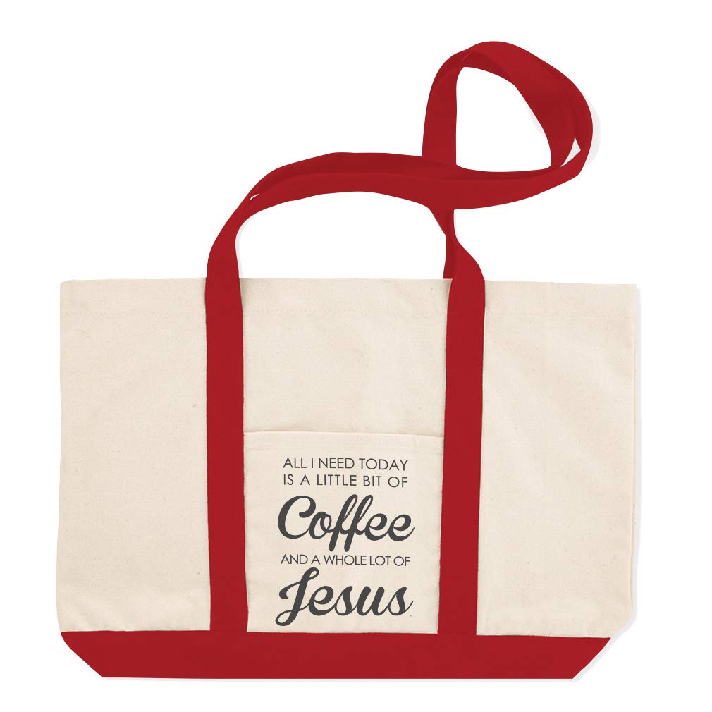Canvas Shopping Tote Bag with Coffee Jesus Print - Reusable Grocery Bag for Women, Perfect for Beach, Market & Coffee Shop Outings