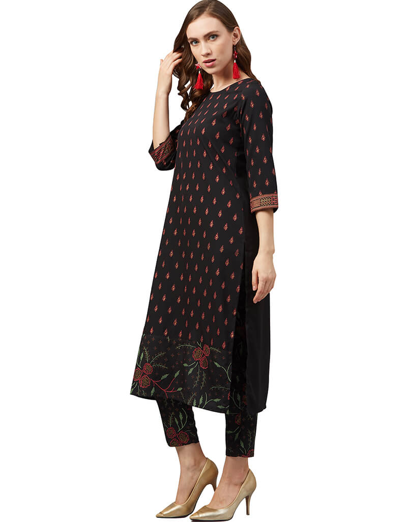Stylish Black Crepe Pant Kurti for Women - Elegant Indian Ethnic Wear - Perfect for Festivals, Weddings & Casual Outings