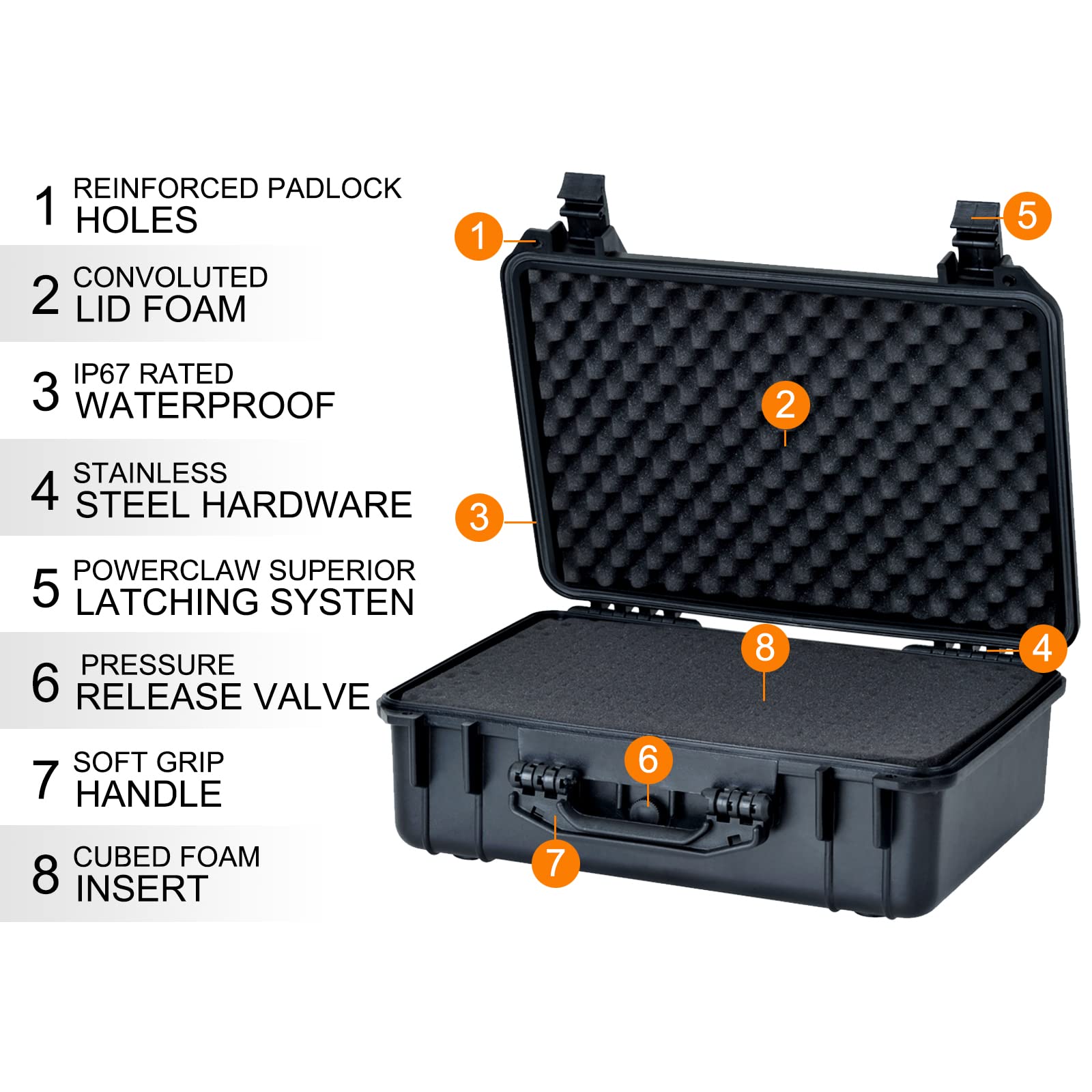 MEIJIA 18.5 x 14.06 x 6.93 Inches All Weather Waterproof Hard Case with Customizable Foam - Protective Storage for Cameras, Drones, Pistols, Lenses & Equipment (Black) - Ideal for Travel, Outdoor Adventures & Professional Gear Transport