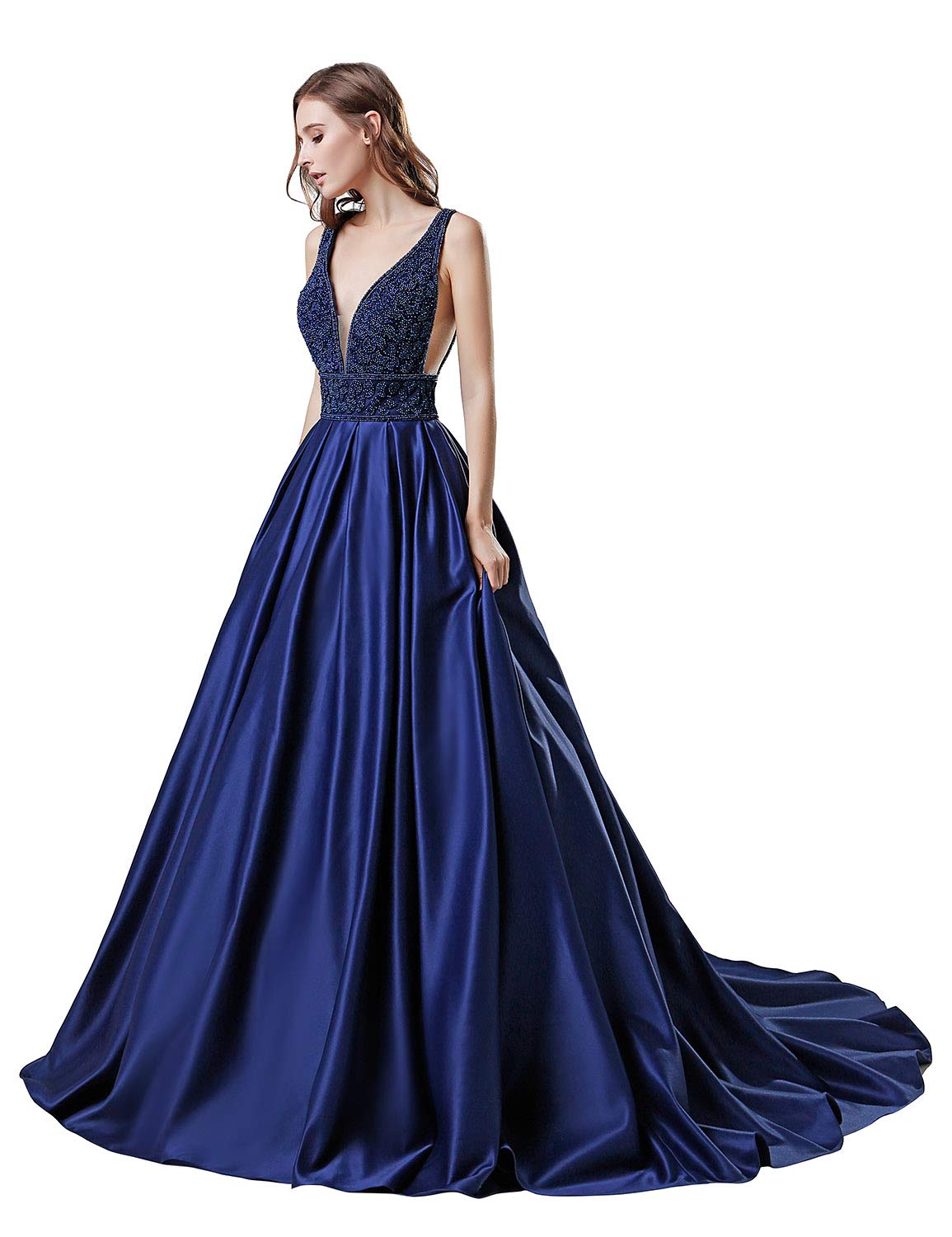 Sarahbridal Women's Prom Evening Dresses Long Beaded Pearls Wedding Party Ball Gowns for Homecoming, Quinceañera, Bridesmaid & Formal Events