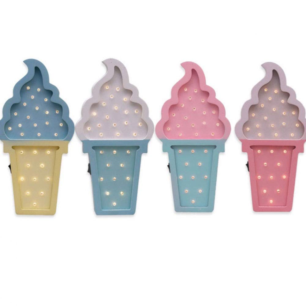 LED Light Up Sign - Decorative Ice Cream Shaped Wooden Night Light for Bedroom, Party & Wedding Marquee Decor - Perfect for Home, Cafe and Nursery Room Lighting