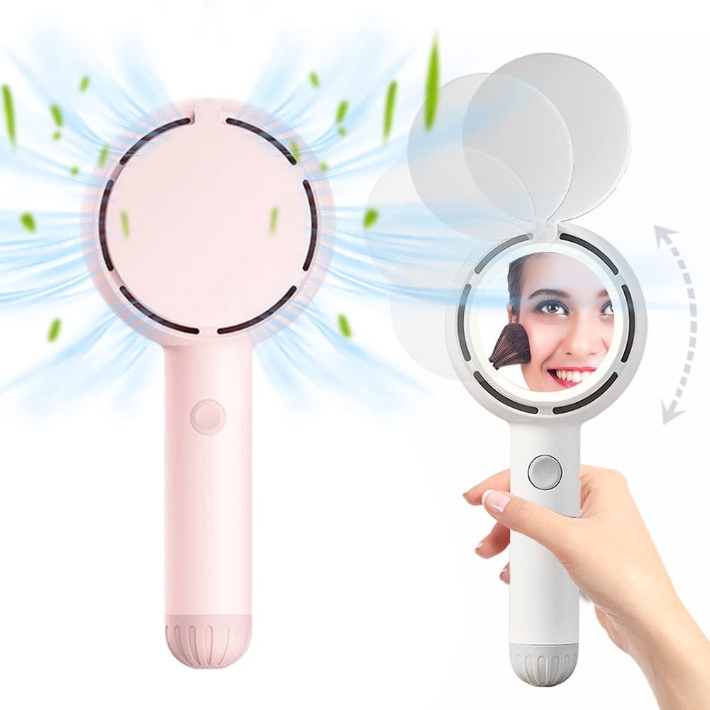 3-in-1 Mini Handheld Fan with Mirror & LED Light - USB Rechargeable Portable Makeup Fan for Women - Personal Cooling Fan for Travel, Office & Home Use - Perfect for Makeup Touch-Ups & Summer Cooling