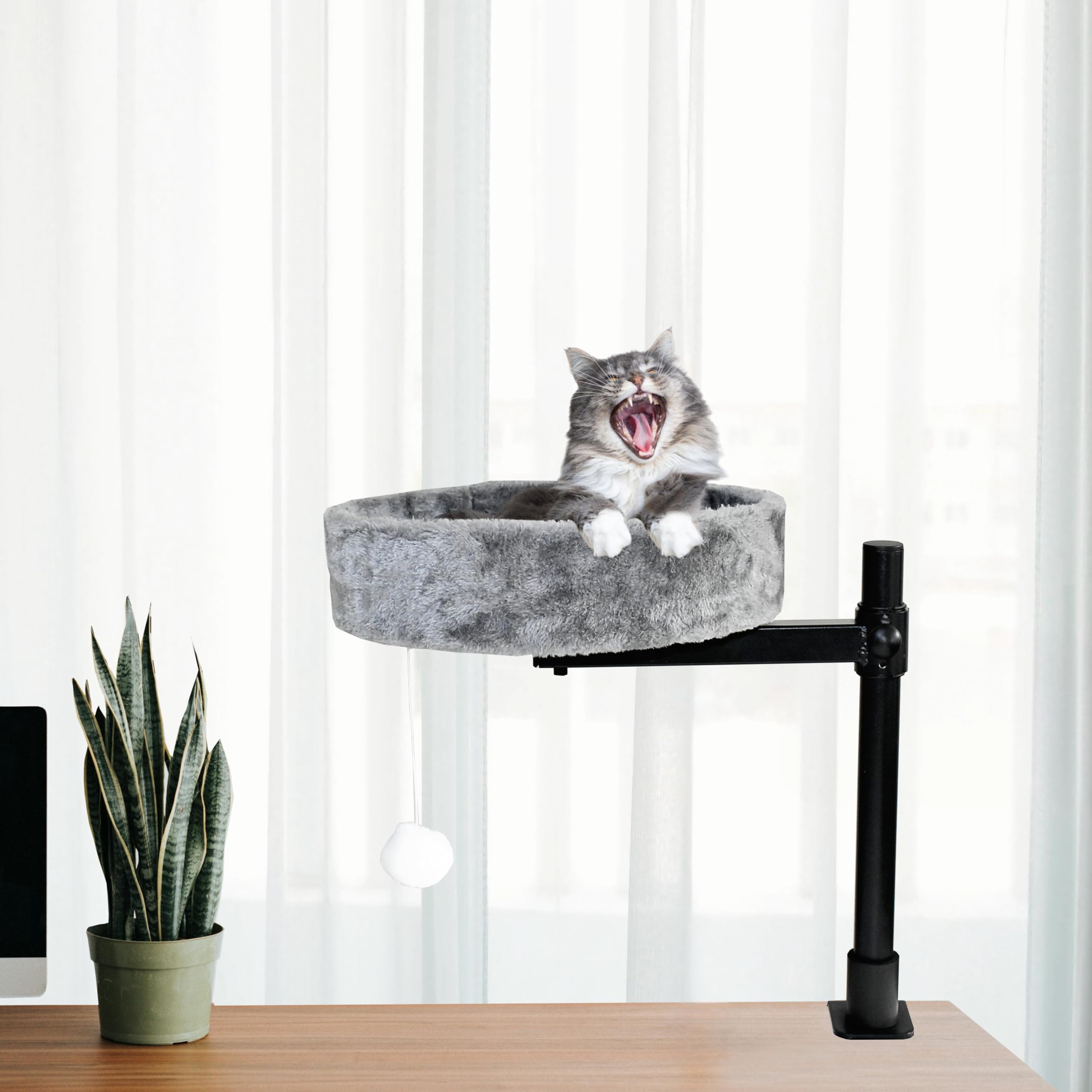 360° Rotating Adjustable Cat Desk Bed with Sturdy Steel Frame - Round Cat Nest for Office & Gaming Desks - Supports Up to 50 lbs - Modern Indoor Cat Furniture for Comfortable Napping & Workspace Companionship