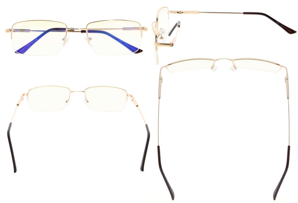 Blue Light Blocking Reading Glasses for Men - Titanium Half-Rim Computer Glasses with Transparent Lenses (+2.50) - Reduce Eye Strain for Office Work & Screen Time