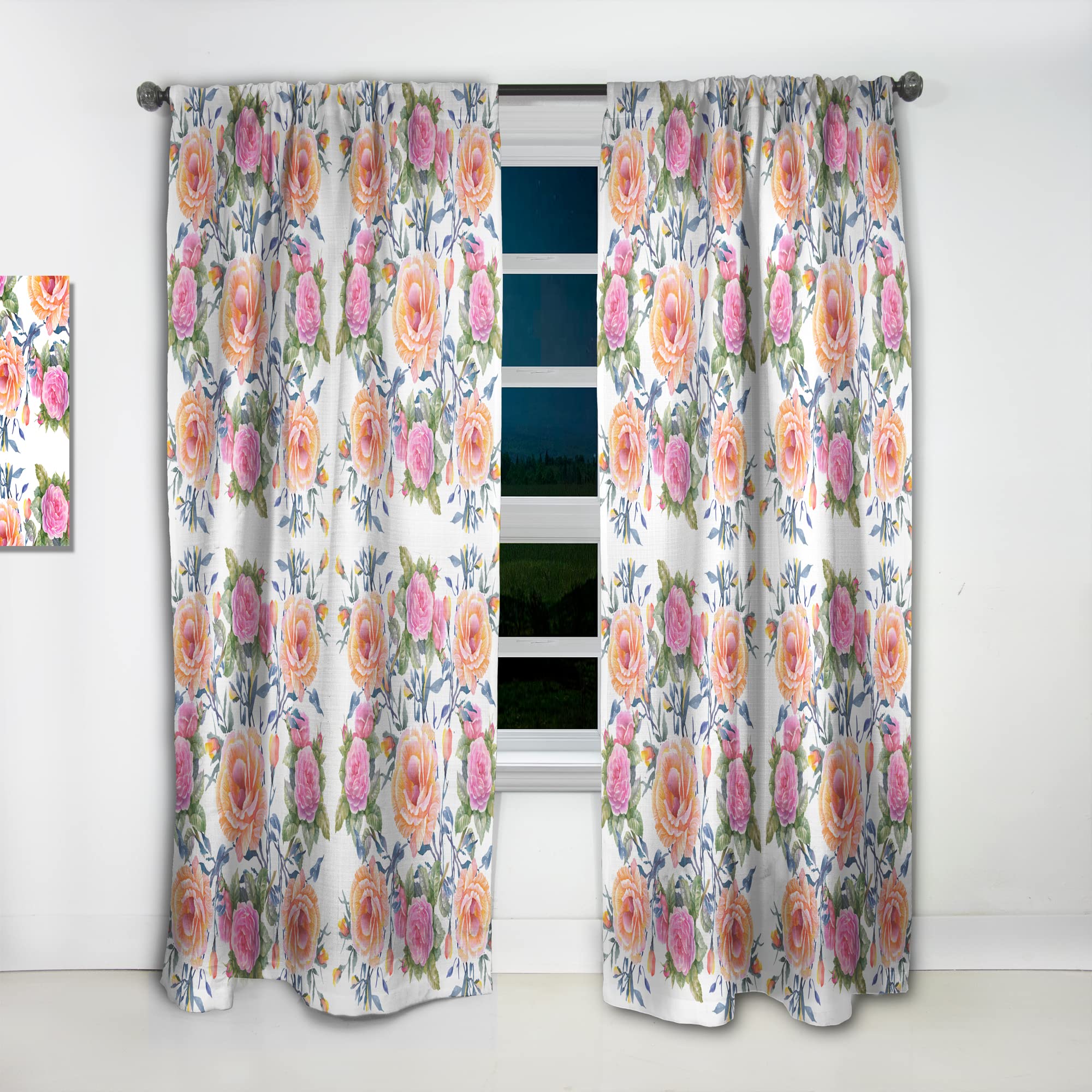 DesignQ Floral Curtains - Pink, Purple & Yellow Flower Pattern - Thermal Insulated Single Panel (52x90 inches) for Bedroom & Living Room - Elegant Window Treatment for Home Decor