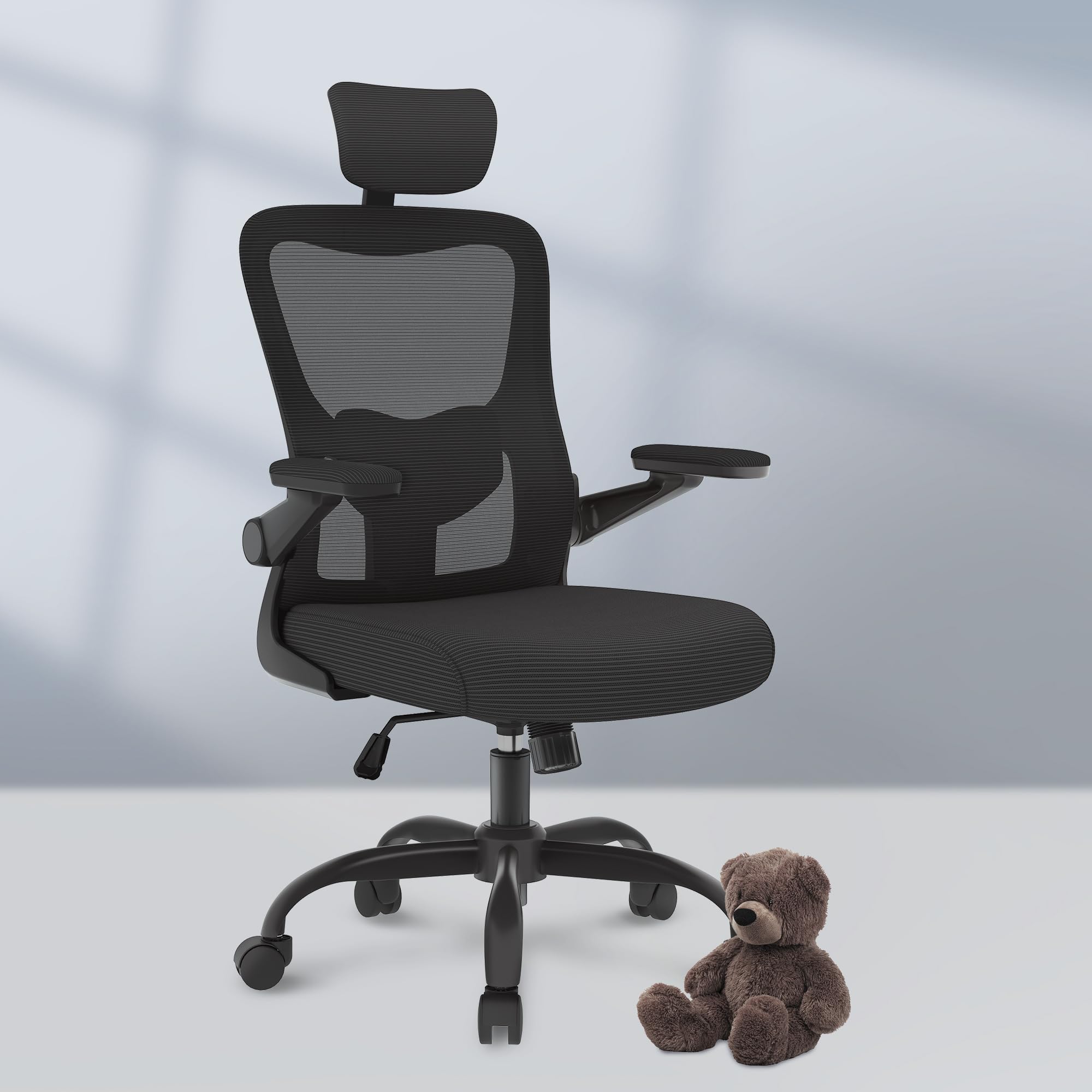FLEXISPOT Ergonomic Office Chair - Adjustable Mesh Computer Desk Chair with 3D Flip-Up Armrests, Headrest & Lumbar Support - High Back Rolling Task Chair with Swivel Wheels (Black, 2-Pack) - Perfect for Home Office, Gaming & Workspace Comfort