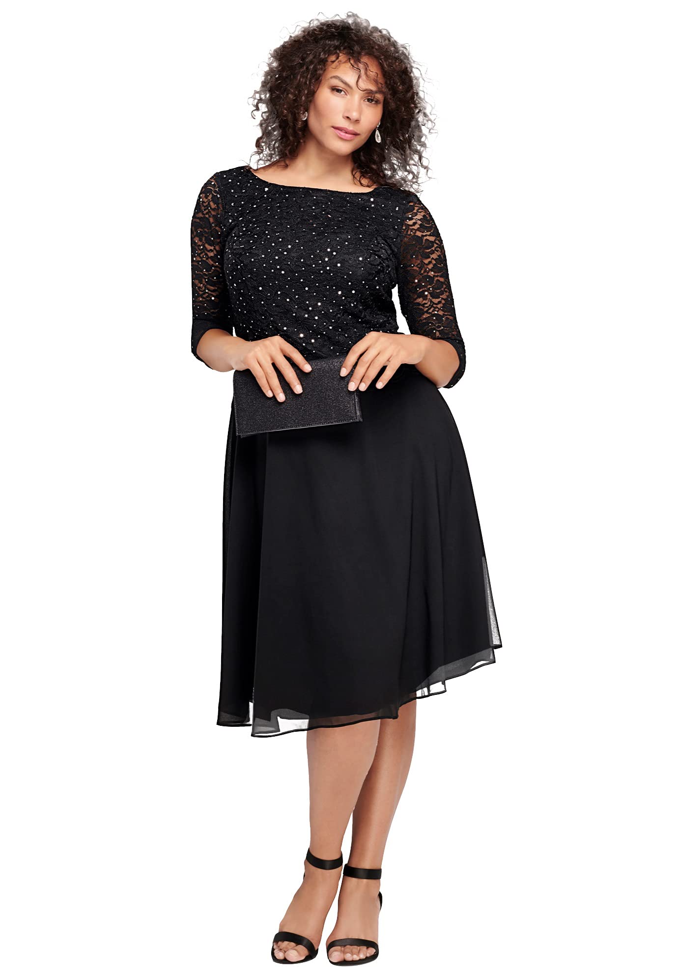 Romantic Women's Plus Size Embellished Lace & Chiffon Dress - Elegant Formal Evening Gown for Weddings, Parties & Special Occasions
