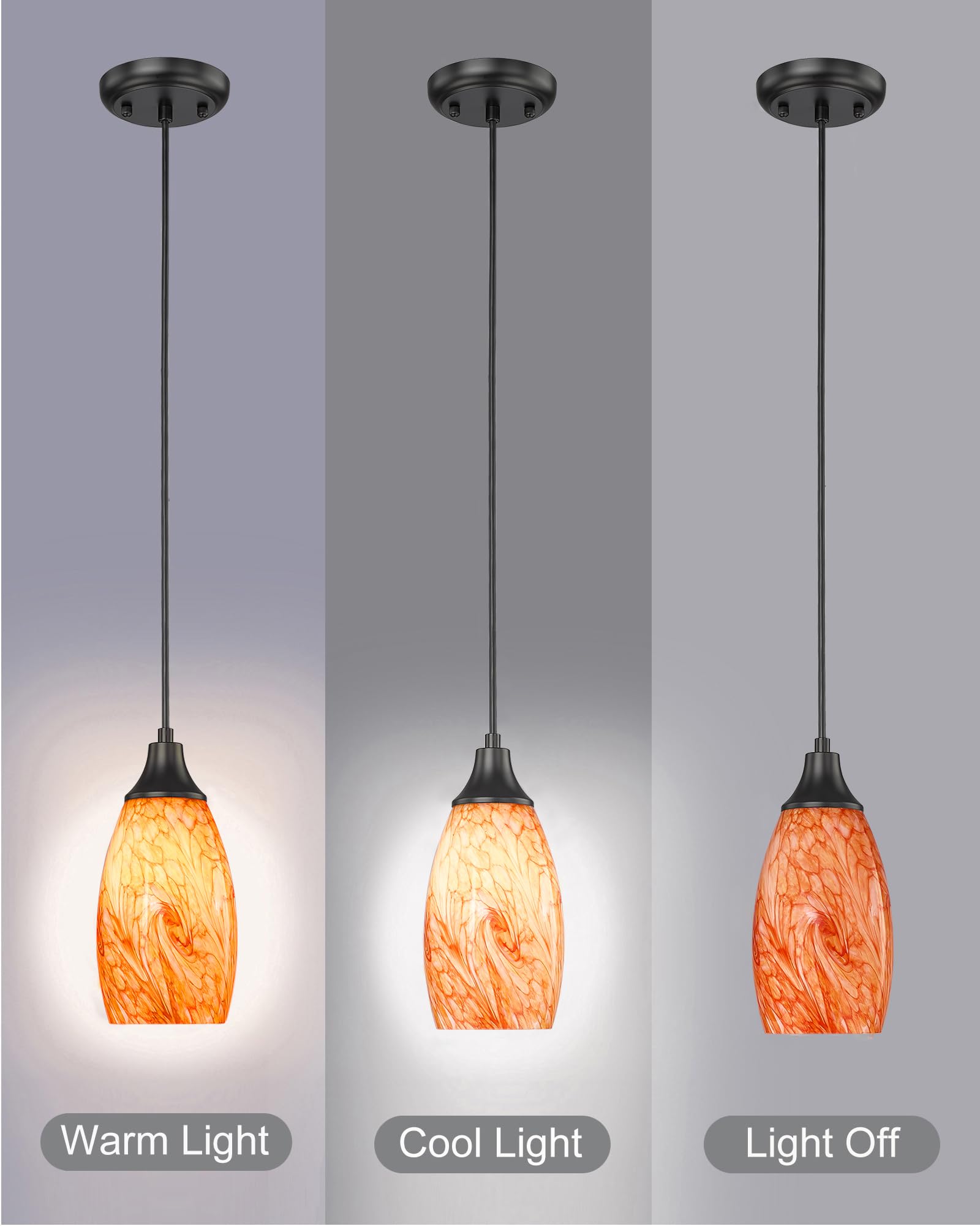 Mini Pendant Lights for Kitchen Island - Black Adjustable Cord with Art Glass Shades - Modern Pendant Lighting for Kitchen Counter, Hallway, Dining Room & Bathroom - Perfect for Home Decor, Restaurant Lighting, and Office Spaces