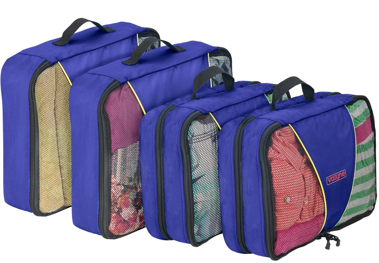 Valyne 6-Piece Mesh Nylon Packing Cubes Set - Travel Luggage Organizer with Laundry & Shoe Bag - Medium Double Compartment Packing Cubes for Suitcases - Perfect for Business Trips, Vacations & Weekend Getaways (Dark Blue)