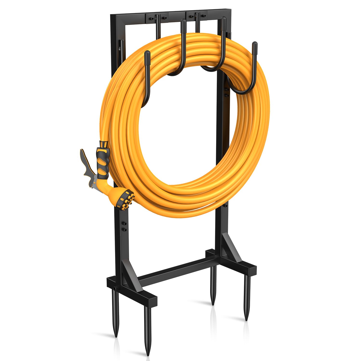 Upgraded Heavy Duty Metal Garden Hose Reel Holder - Freestanding 150ft Hose Storage with 4 Large Hooks, Detachable Outdoor Water Hose Organizer - Perfect for Yard, Lawn, Garden Watering and Outdoor Storage