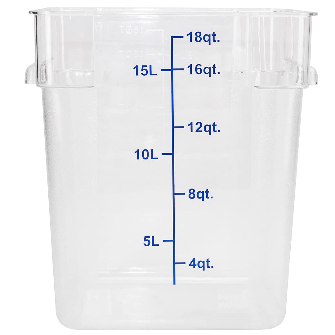 Restaurantware Met Lux 18 Quart Brine Buckets - 10 Pack Square Marinating Containers with Volume Markers, Built-In Handles | Clear & Blue Plastic Dough Rising Buckets | Freezer-Safe Lids Sold Separately | Perfect for Commercial Kitchens, Home Baking, and Food Storage