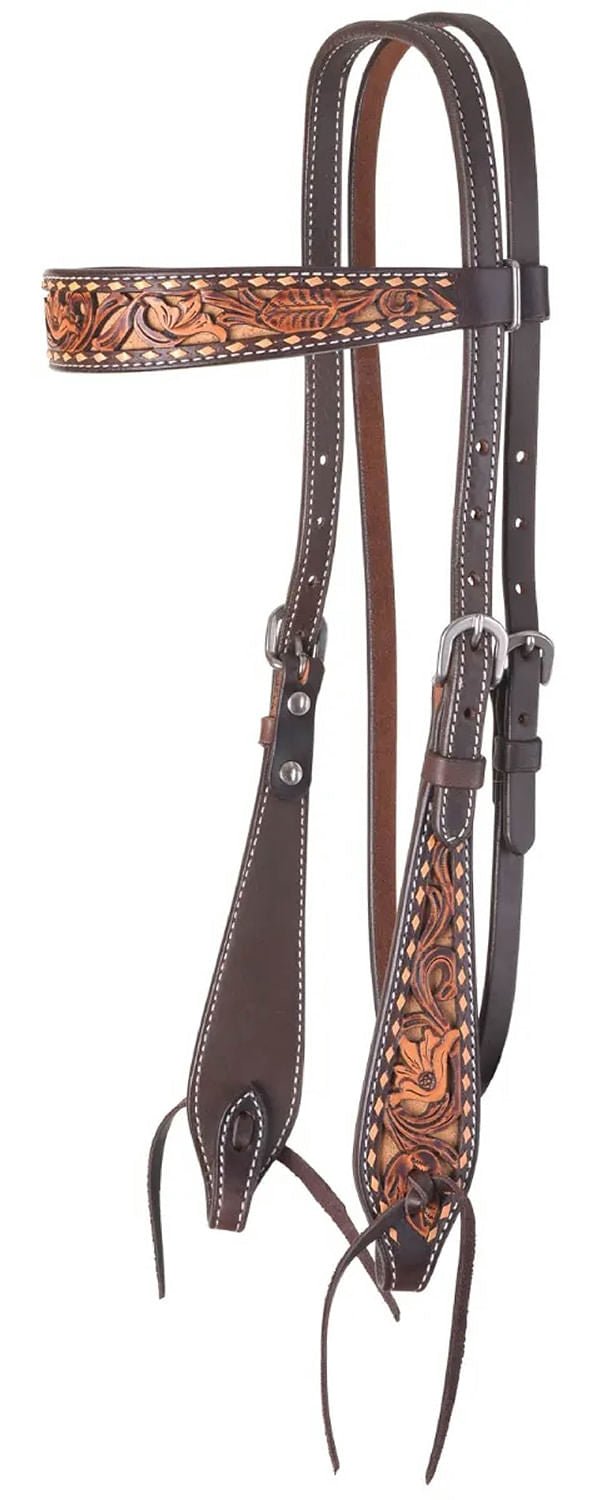 Circle Y Dusty Floral Browband Headstall - Full Size Western Horse Headstall for Trail Riding & Show Events