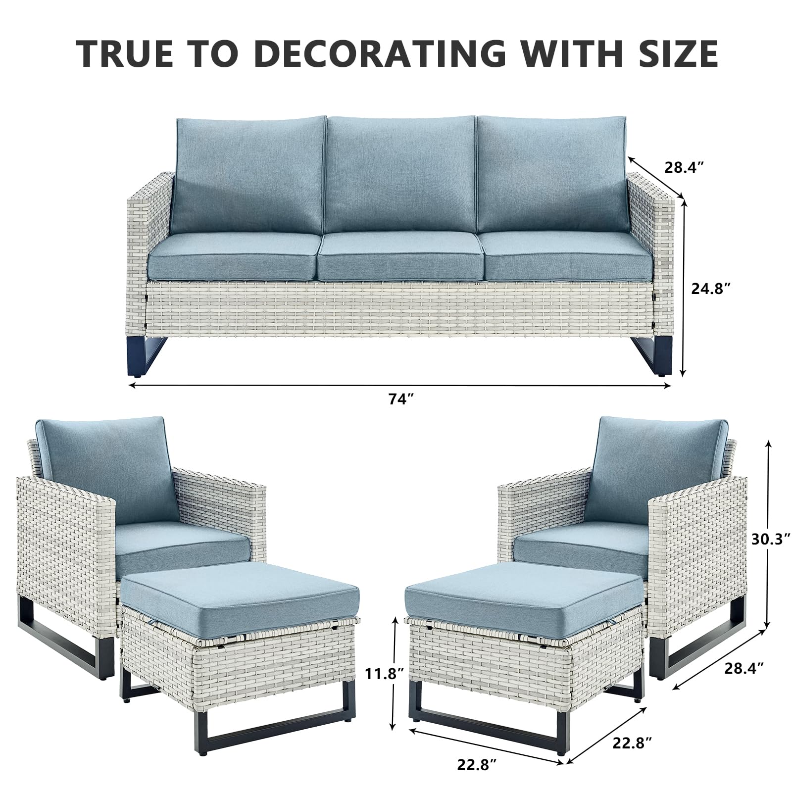 HUMMUH 7-Piece All-Weather Patio Set with Sofa, Coffee Table & Ottomans for Garden, Backyard & Outdoor Relaxation