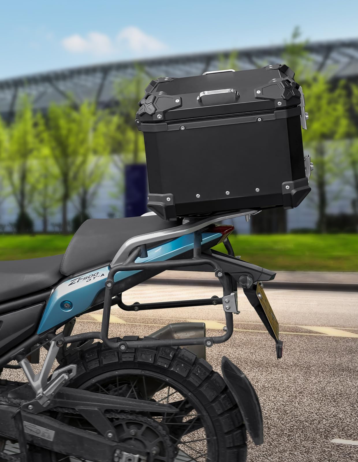 45L 55L 65L 85L 100L Waterproof Aluminum Motorcycle Top Case - Universal Motorcycle Luggage Trunk with Bracket Base Plate for Helmet & Storage - Durable Motorcycle Accessories for Touring, Commuting & Adventure Rides