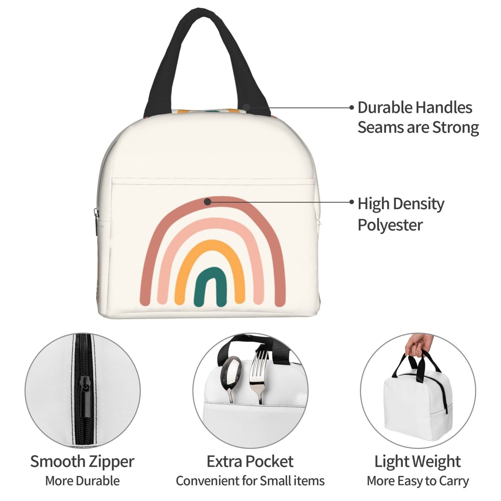**Eco-Friendly Boho Rainbow Insulated Lunch Box - Reusable Lunch Bag for Women & Men, Perfect for Office, School, Camping, Hiking, Picnic & Beach Travel - Leakproof & Durable Lunch Tote for Work, Outdoor Adventures & Daily Use**