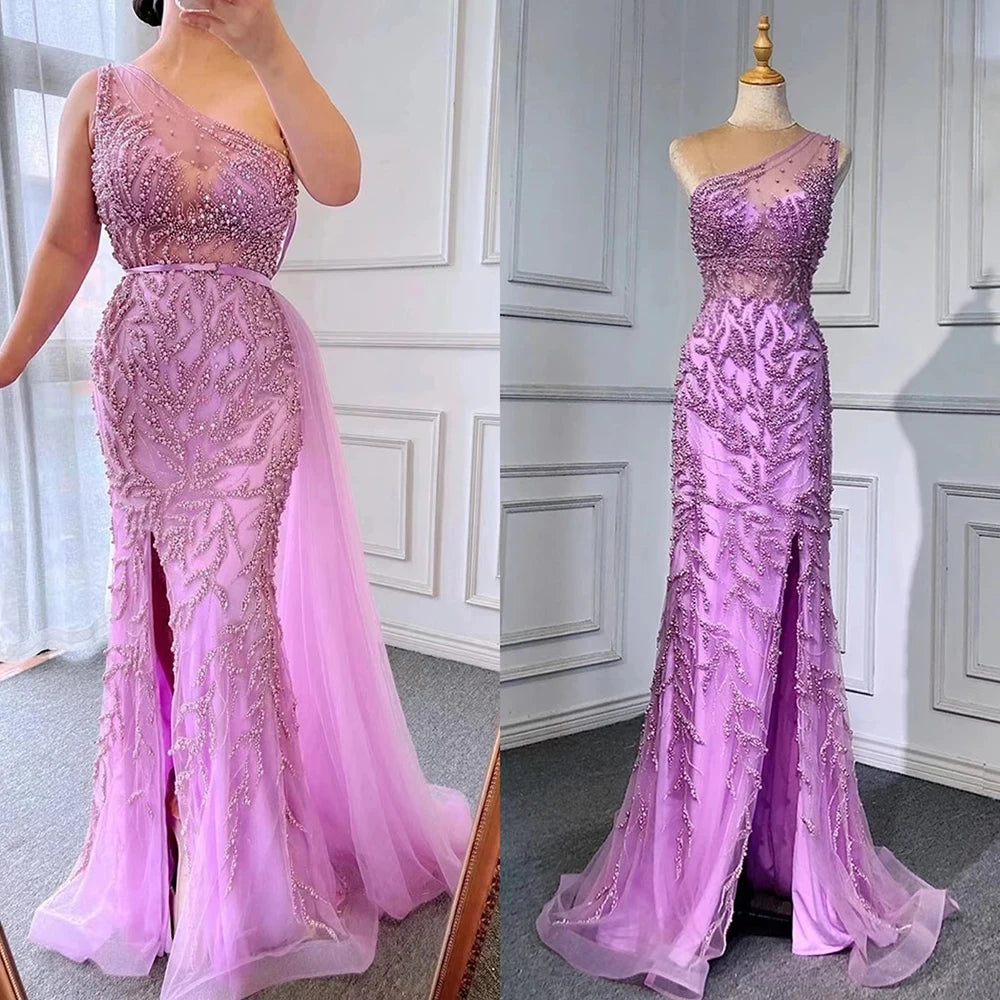 Serene Hill Pink High Split Mermaid Elegant Evening Dresses - Luxury Beaded Prom Gowns for Women 2025 | Perfect for Formal Parties, Weddings & Red Carpet Events LA71582