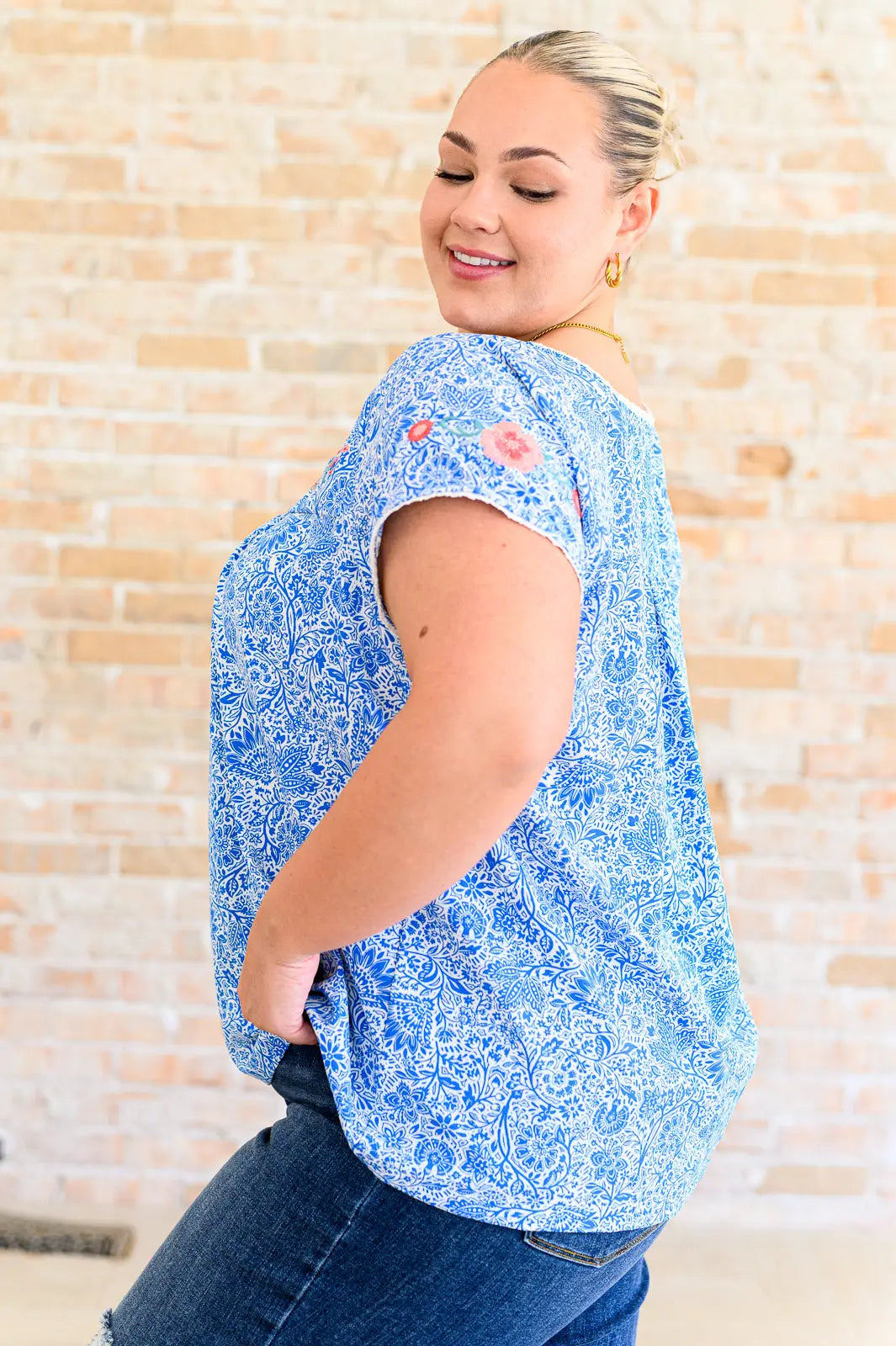 Floral Print Blouse for Women - Elegant Royal Blue Top with Floral Design | Perfect for Casual Wear, Office Outfits & Special Occasions