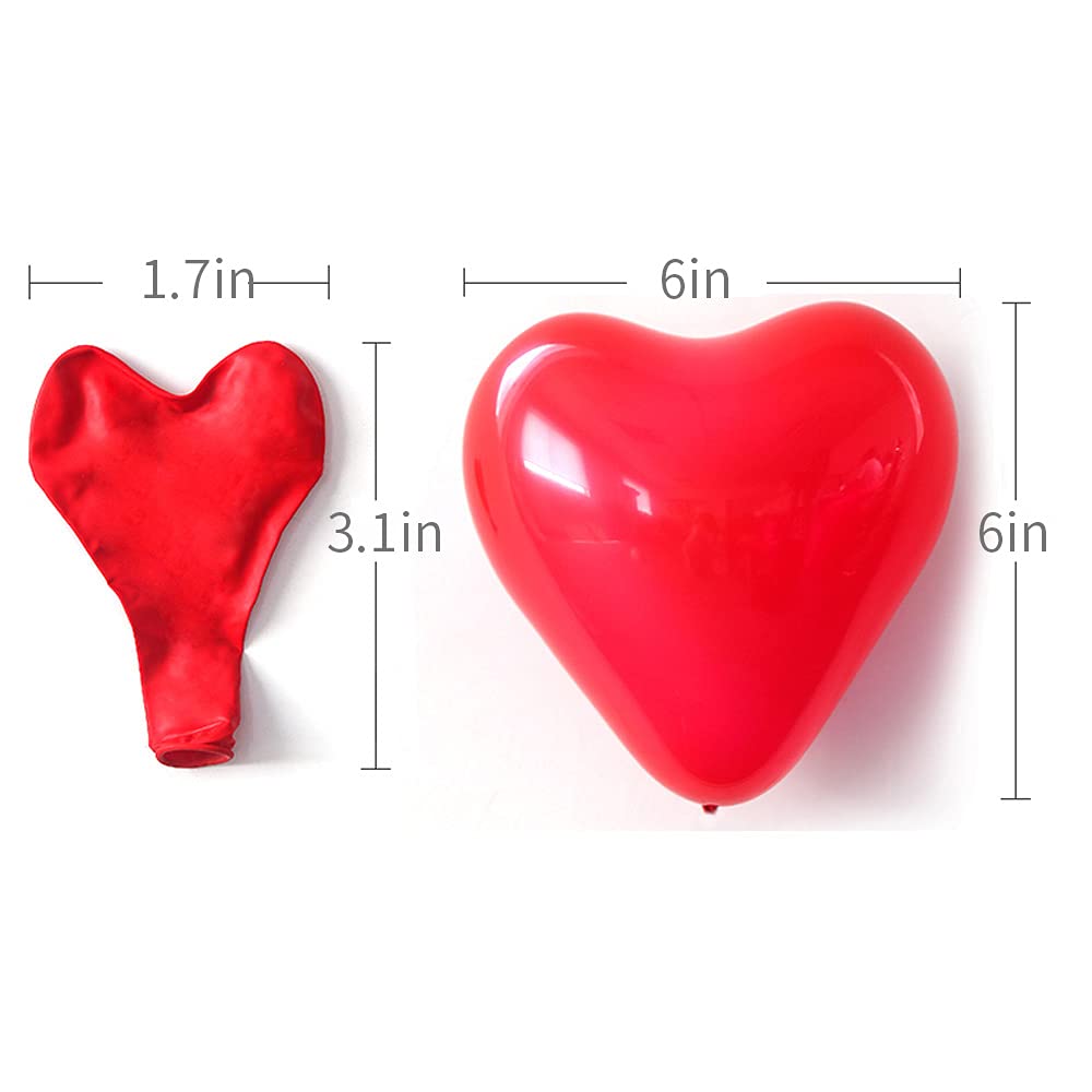 100 Pack 6-Inch Red Heart Shaped Latex Balloons for Valentine's Day, Wedding Proposal, Anniversary, Birthday Party Decorations - Perfect for Romantic Proposals, Wedding Decor, and Special Occasions