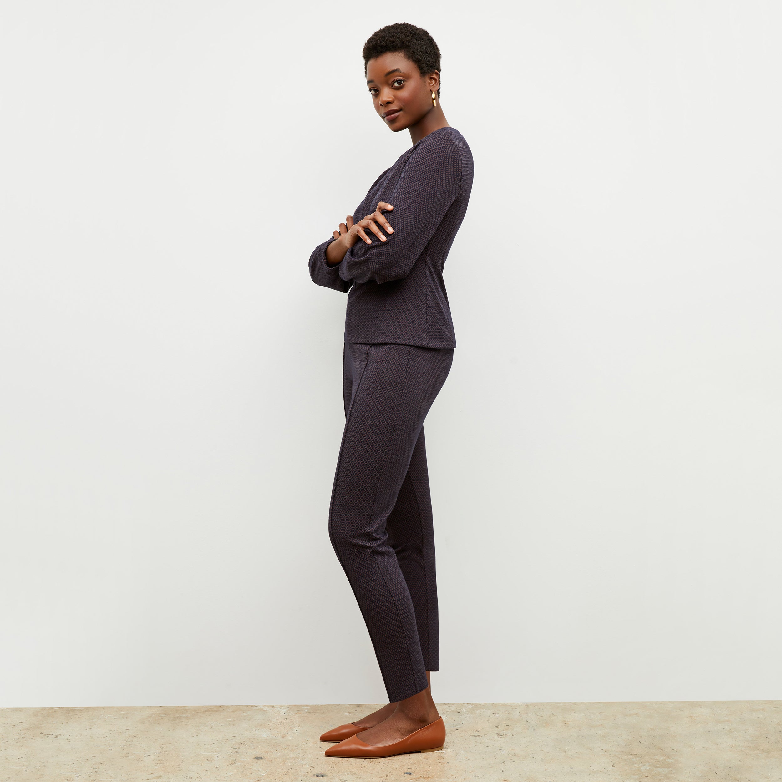 Colby Pant Stretch Foulard Knit Women's Casual Pants - Navy Multi Color for Work, Travel & Everyday Comfort