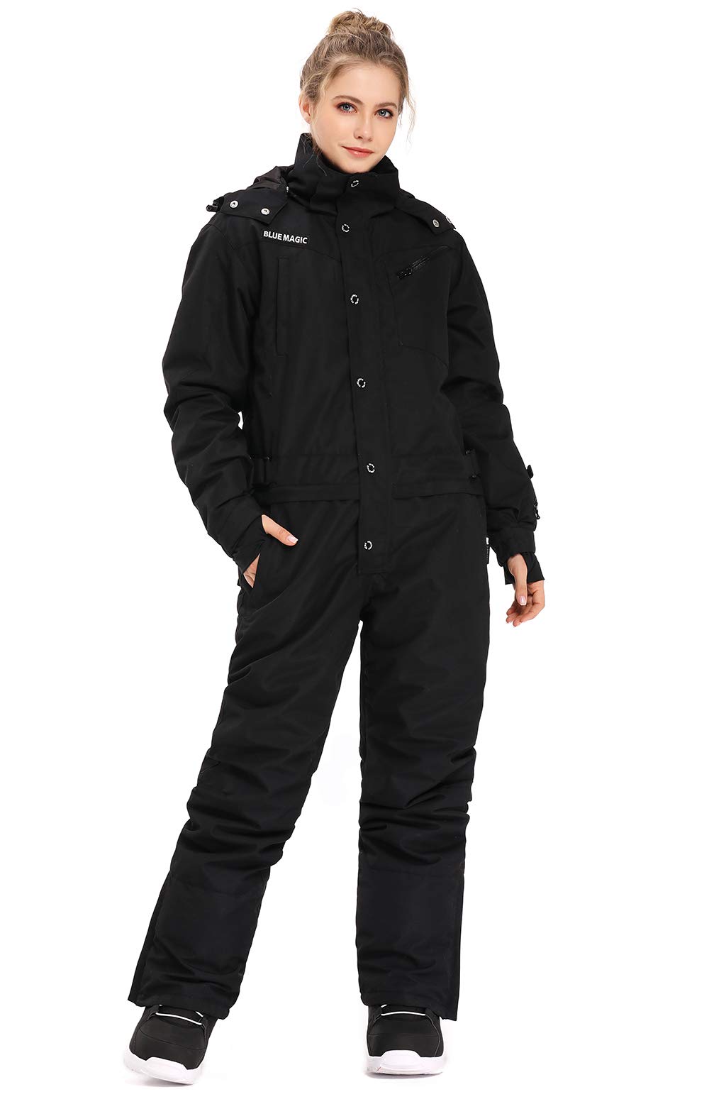 Bluemagic Women's Waterproof Snowsuit One-Piece Ski Suit - Winter Snowboarding Jumpsuit with Hood for Skiing, Snowboarding & Outdoor Activities