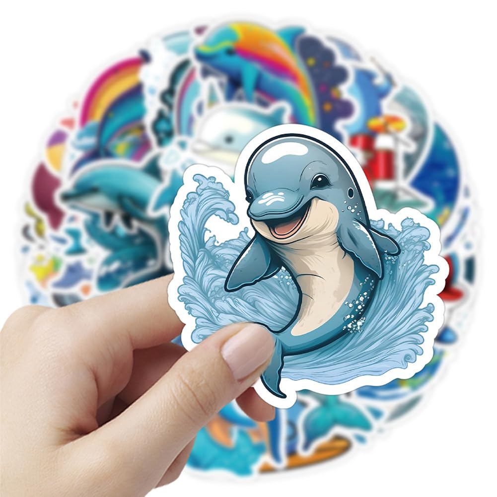 50pcs Waterproof Dolphin Stickers - Cute Cartoon Dolphin Decals for Kids, Teens, Students - DIY Vinyl Stickers for Phone, Laptop, Skateboard, Luggage, Guitar, Water Bottles - Perfect for School, Travel, and Room Decor