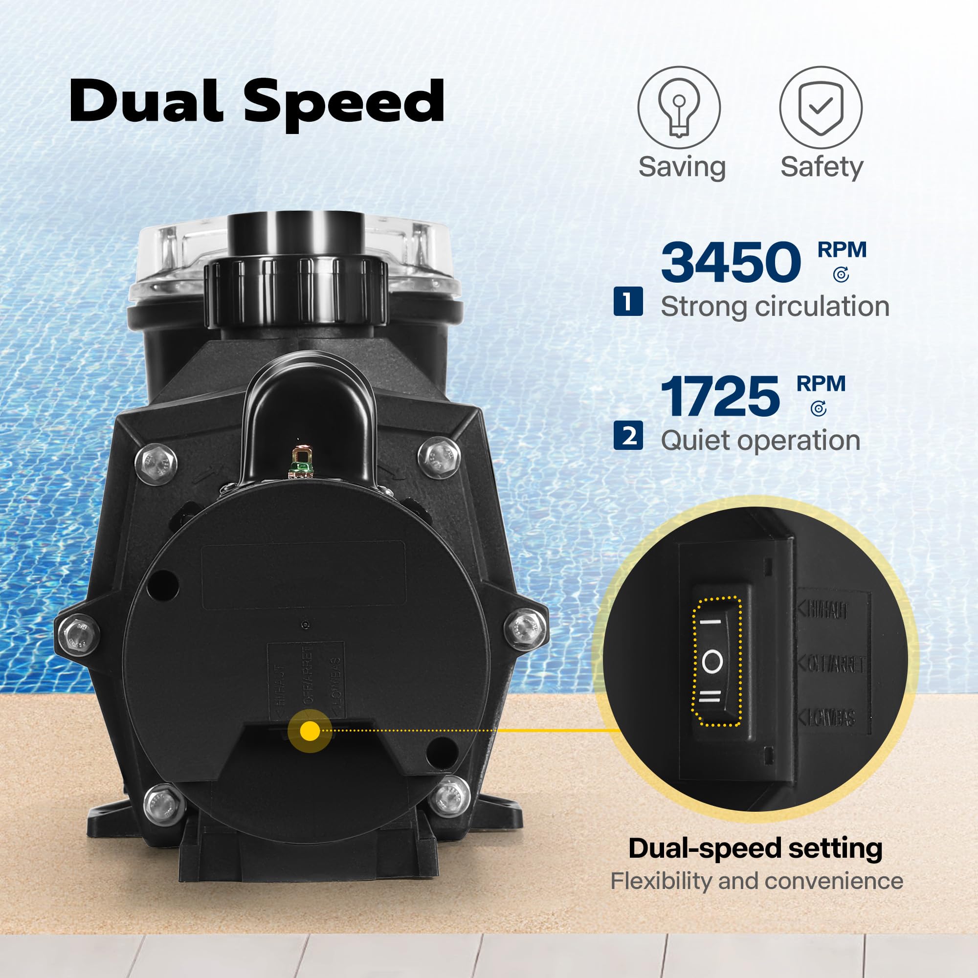VIVOHOME 2.5 HP Self Priming In-Ground Swimming Pool Pump - Dual Speed 2