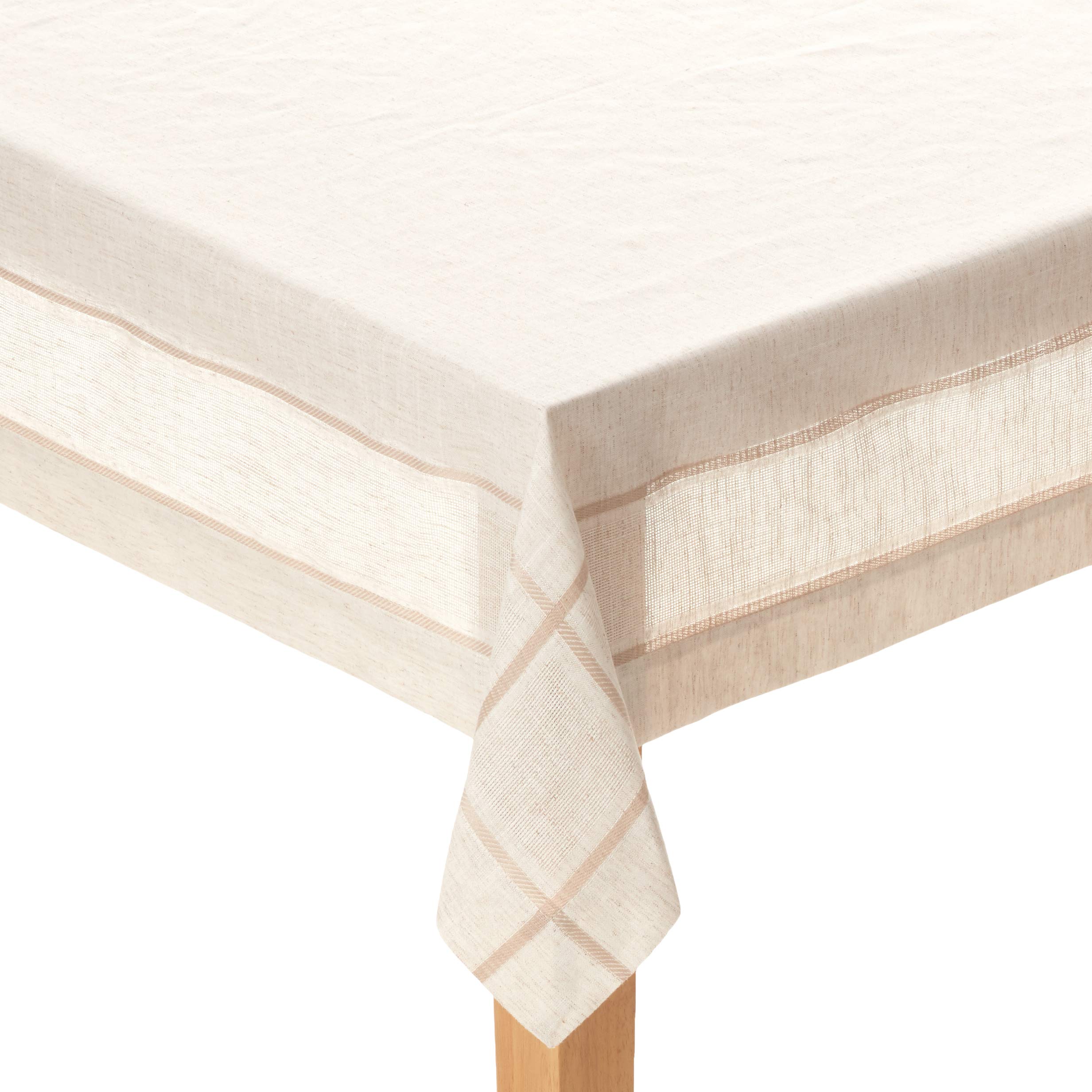 Premium SARO LIFESTYLE Polyester & Linen Blend Toscana Tablecloth - Hemstitch Border, Natural Color, 80 Inch Round - Perfect for Dining Room, Outdoor Patio & Special Occasions
