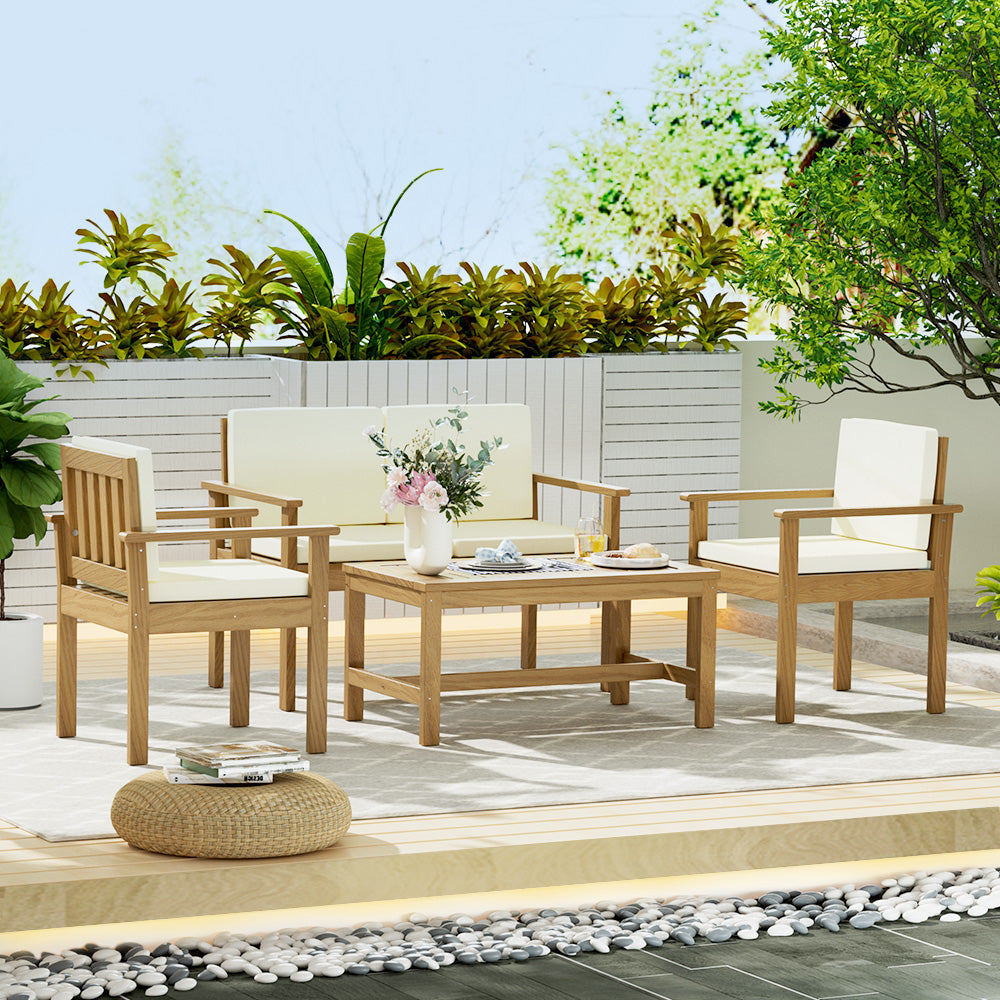 4-Seater Acacia Wood Patio Lounge Set - Outdoor Garden Furniture for Poolside, Deck, Backyard Relaxation