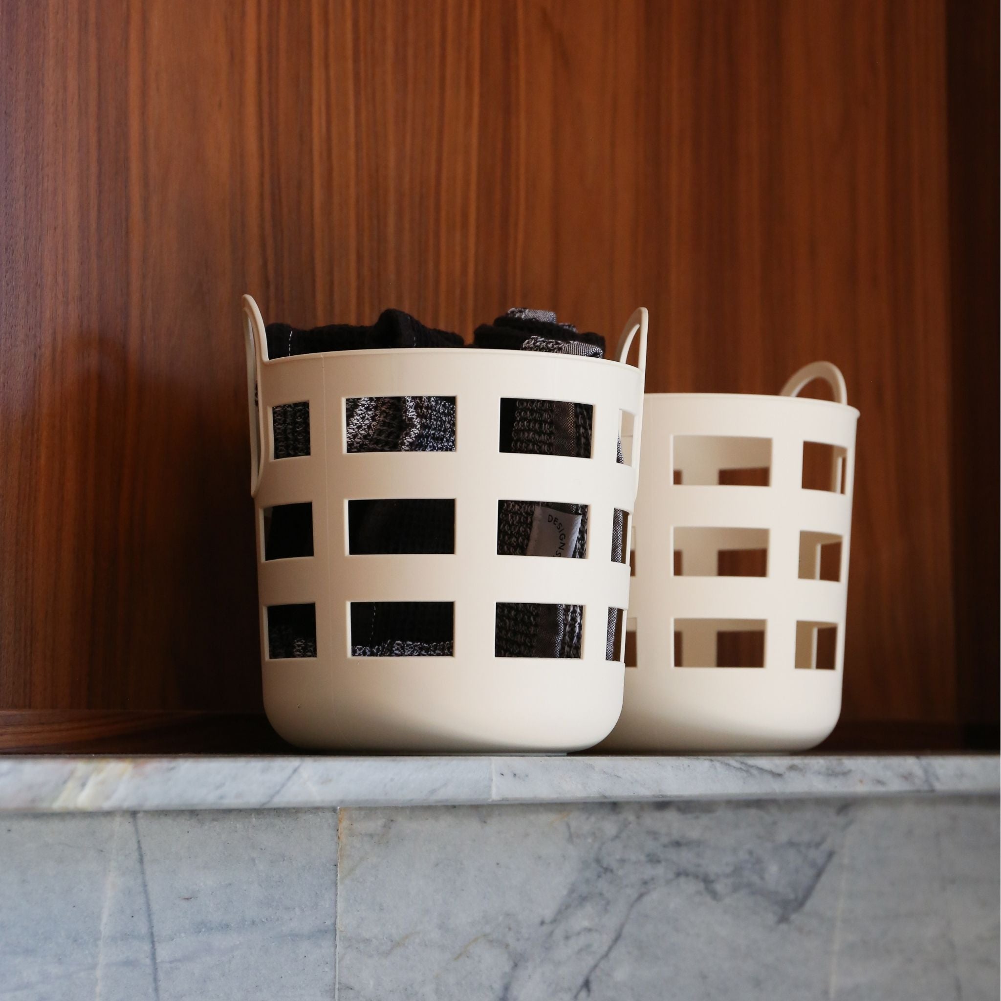 ENKEL STUDIO Small Woven Storage Baskets - Set of 2, Natural Sand Color - Perfect for Home Organization, Bathroom, Nursery & Closet Storage