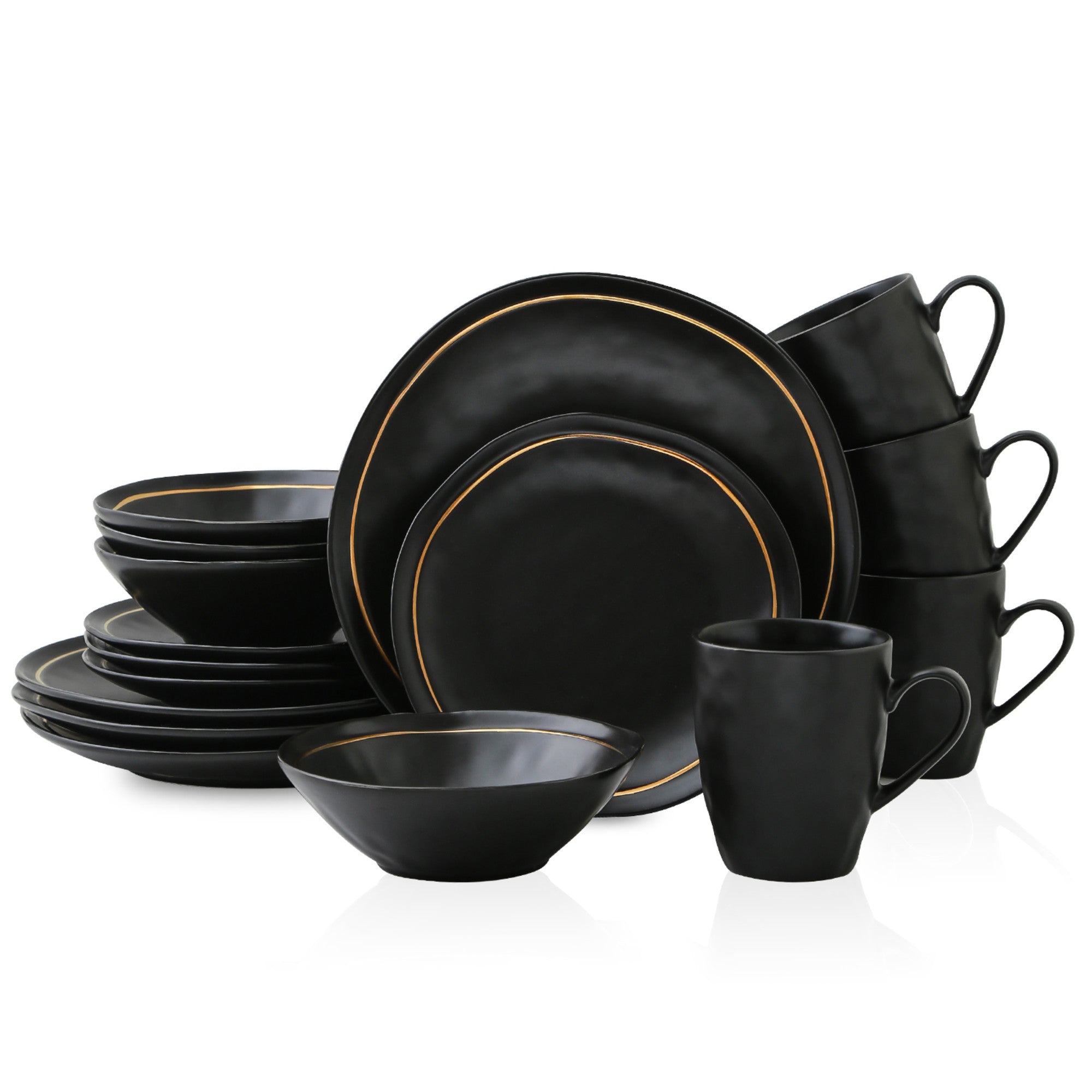 Premium Clara Porcelain 16-Piece Dinnerware Set - Elegant Black Tableware for Formal Dining & Entertaining - Perfect for Dinner Parties, Holidays & Special Occasions