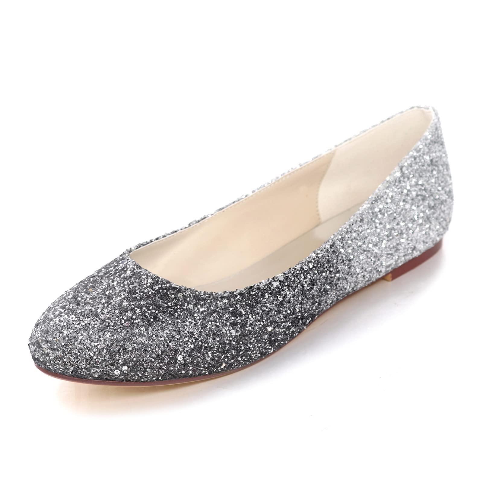 PALHERU Women's Wedding Shoes – Closed Toe Sparkly Sequined Flats with Comfortable Low Heel for Bridesmaids, Evening Parties & Special Occasions
