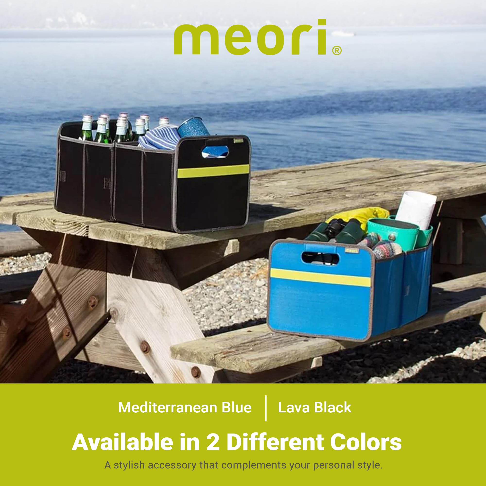 Meori Collapsible Car Trunk Organizer with Bottle Insert - 2 Compartments, Heavy Duty Mesh Pockets, Ripstop Fabric for Groceries, Road Trips & Travel Storage | Perfect for SUV, Minivan & Family Vehicles