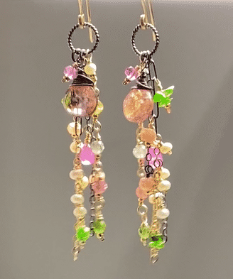 Pastel Tourmaline Gemstone Dangle Earrings - Mixed Metal Bohemian Jewelry for Women - Perfect for Festivals, Weddings & Everyday Wear