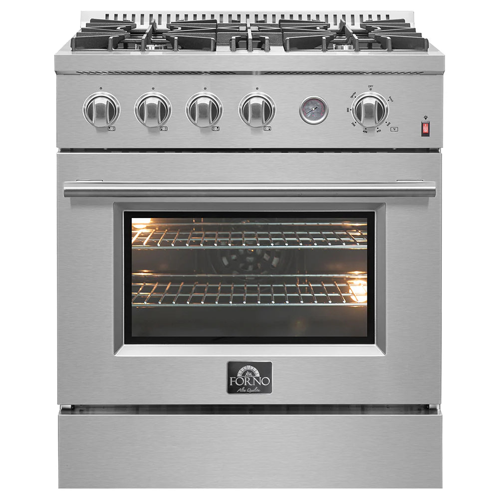 Forno 30 Inch Gas Range with Built-In Temperature Gauge - Model FFSGS6277 | Professional Kitchen Appliance for Home Cooking & Baking