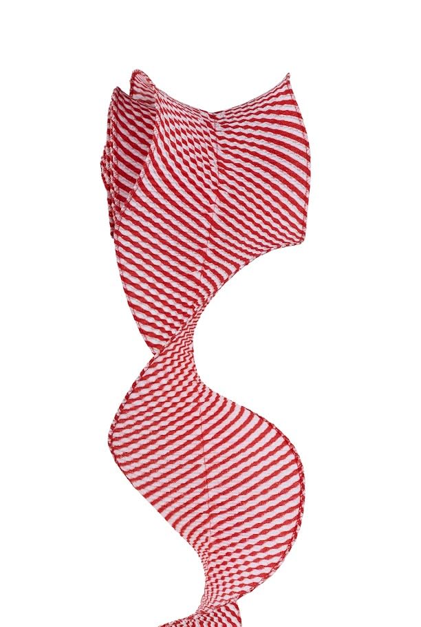 Red Striped Pleated Wired Ribbon - 5