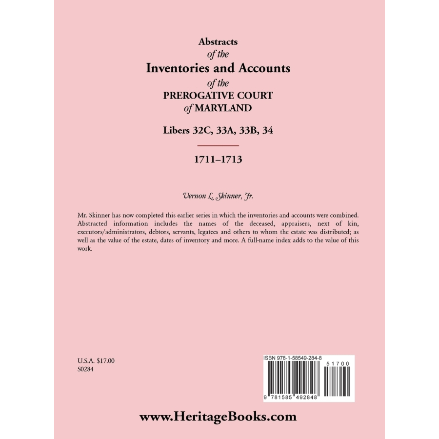 Maryland Prerogative Court Records: Abstracts of Inventories & Accounts 1711-1713 (Libers 32C, 33A, 33B, 34) - Genealogy Research & Historical Document Reference for Ancestry Studies