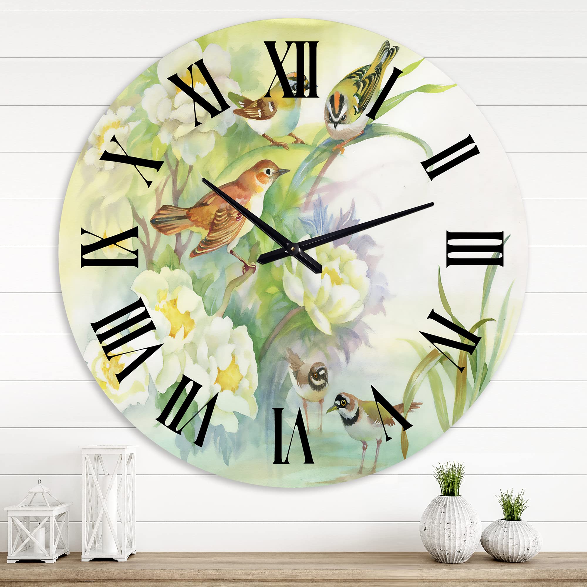 DesignQ Traditional Wall Clock - Vintage Floral & Bird Scenery, Large Decorative Clock for Living Room, Bedroom, Office | Perfect Home Décor Gift