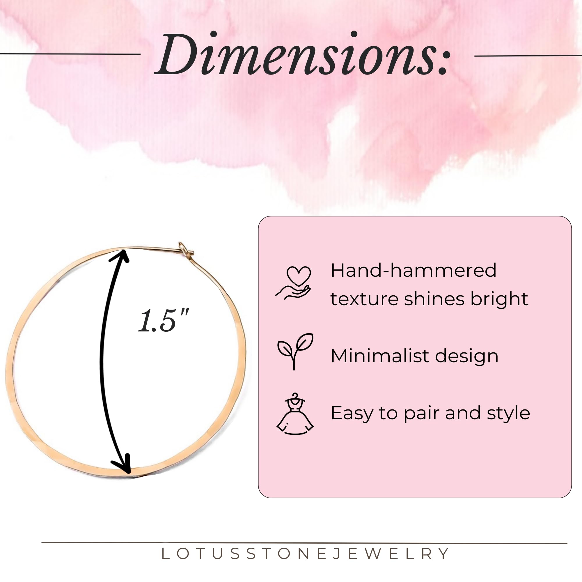 Lotus Stone Jewelry Thin Hammered Hoop Earrings for Women - Elegant Geometric Solid Sterling Silver, Gold Filled & Rose Gold Filled Dangle Earrings | Perfect for Everyday Wear, Date Nights & Special Occasions (Rose Gold, Large Hoop)