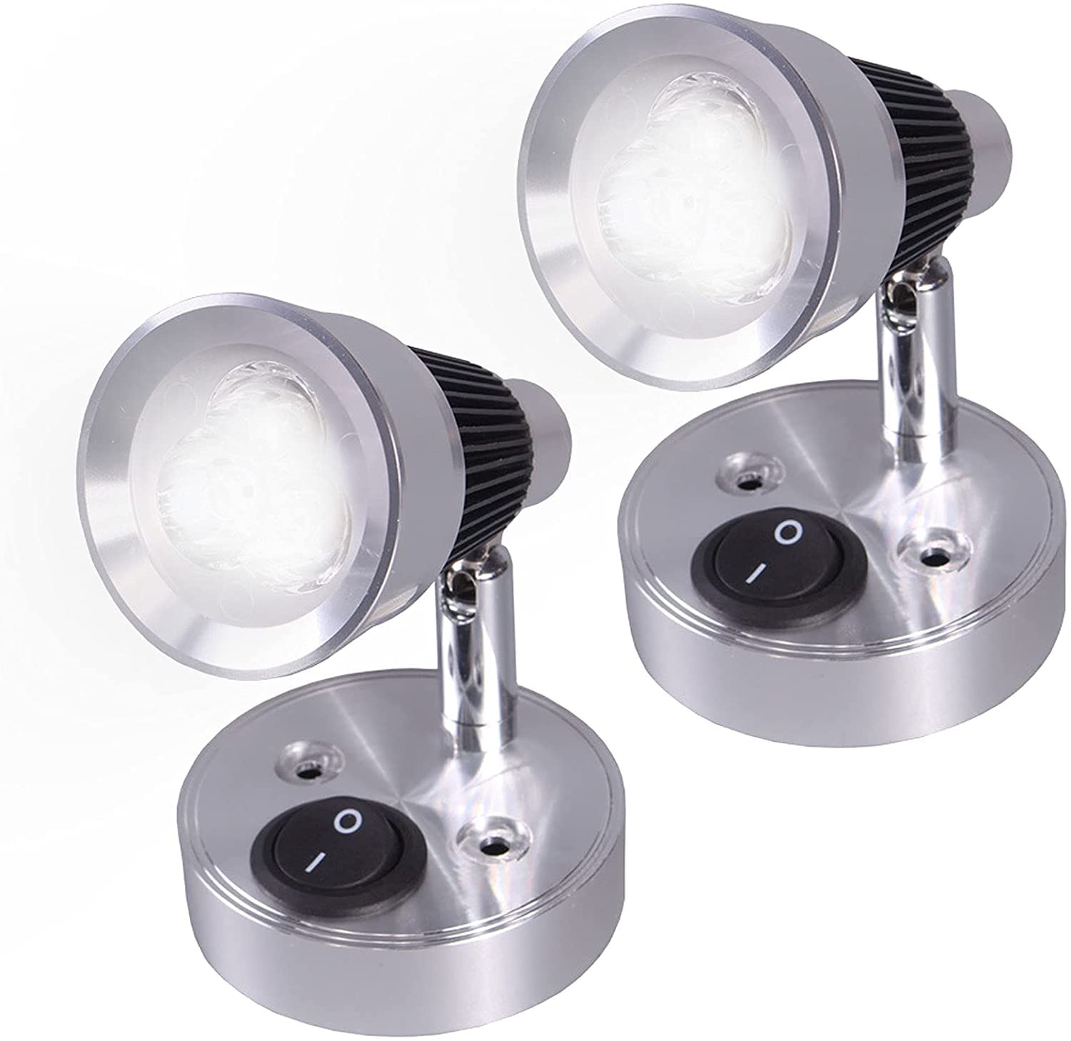 12V 3W LED Reading Light - Ceiling Spotlight for RV, Yacht, Camping Trailer - Surface Mounted Wall Light with Switch - White Bedside Lamp (2 Pack) - Perfect for Night Reading, Cabin Lighting & Marine Applications