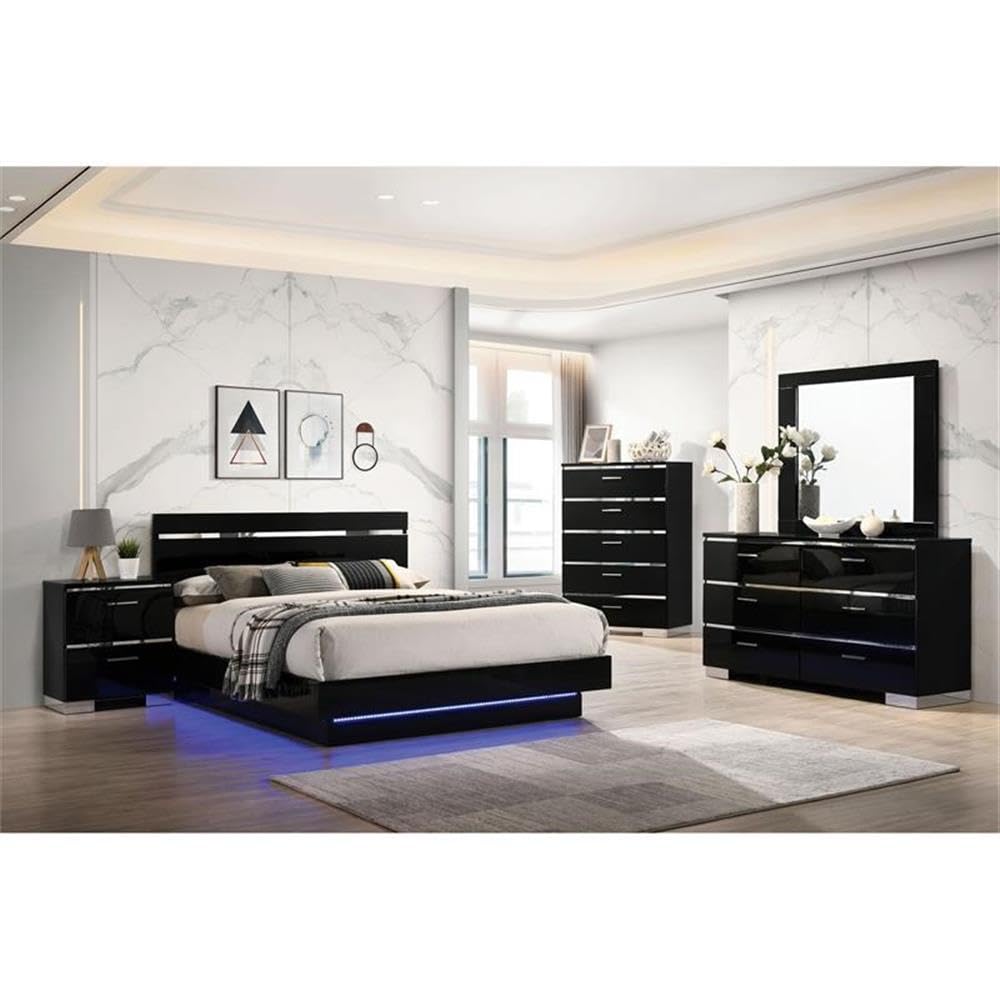 Furniture of America Malva 3-Piece Black Wood Bedroom Set - Queen Size Bed with 2 Nightstands for Modern Home Decor | Perfect for Master Bedroom, Guest Room & Apartment Furniture