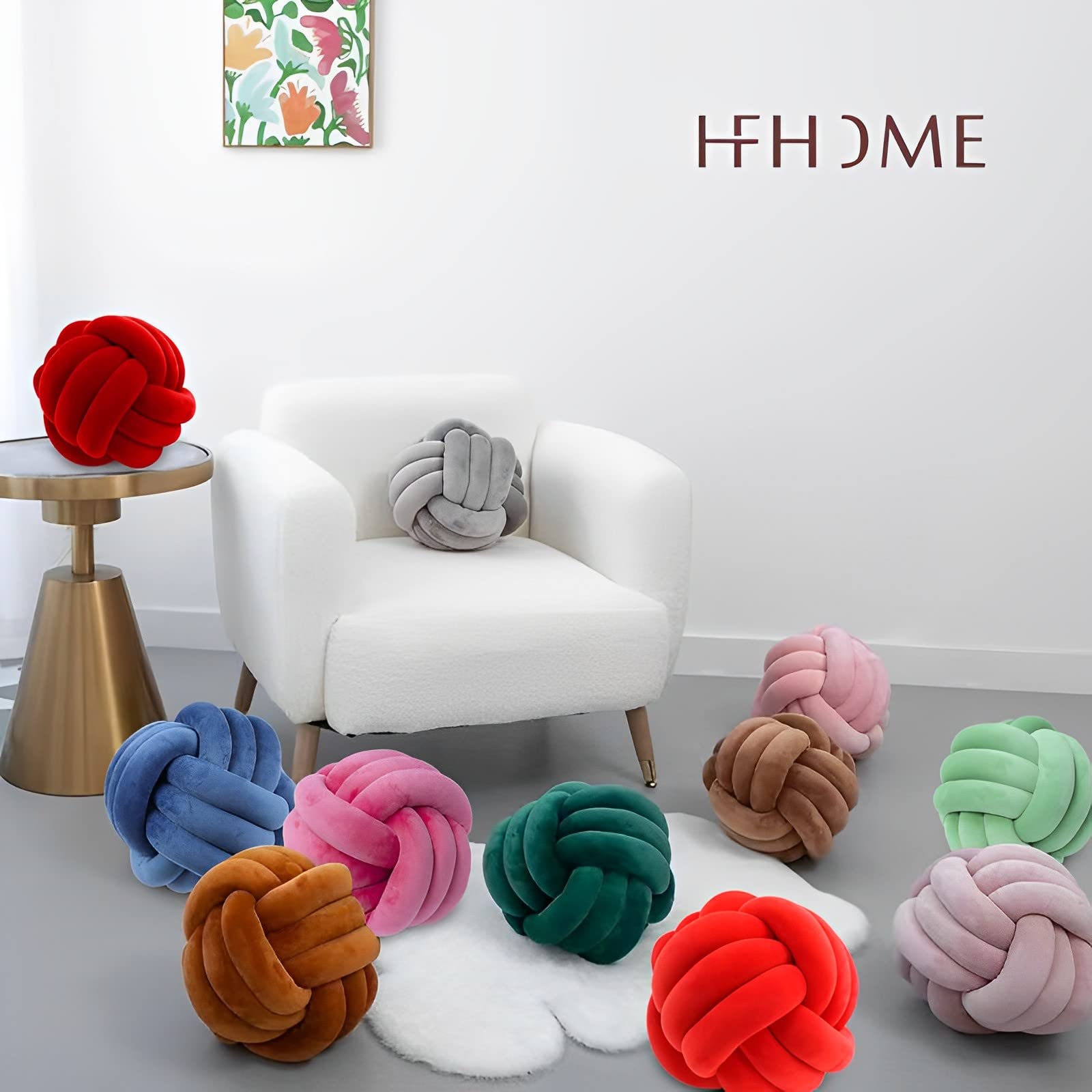 Handmade Knot Ball Pillow - Soft Round Plush Throw Cushion for Home Decor, Kids Room & Nursery (Caramel, 8.5