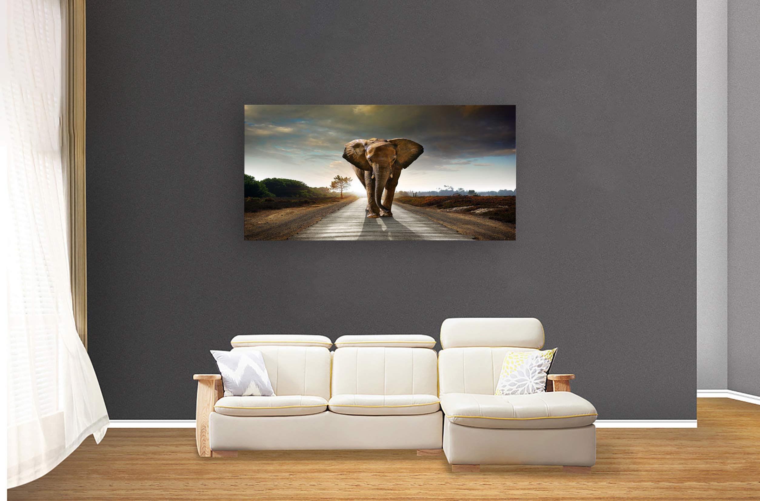Muolunna D1262 Elephant Canvas Wall Art - Stretched & Framed Grey Landscape Animal Painting for Living Room, Bedroom, Home Office & Kitchen Decor | Perfect for Nature Lovers & Modern Interior Design