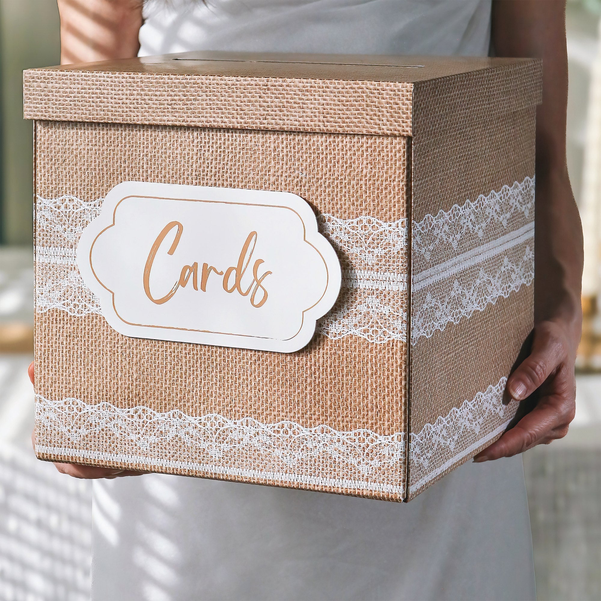 Rustic Elegance Wedding & Party Card Box - Burlap & Lace Decorative Gift Holder for Bridal Showers, Receptions & Special Events