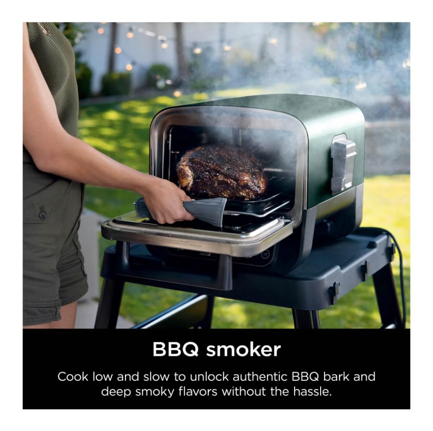 Ninja Woodfire 8-in-1 Outdoor Grill & Smoker with Pizza Oven - 5 Pizza Settings, Green - Perfect for Backyard BBQs, Camping & Outdoor Cooking