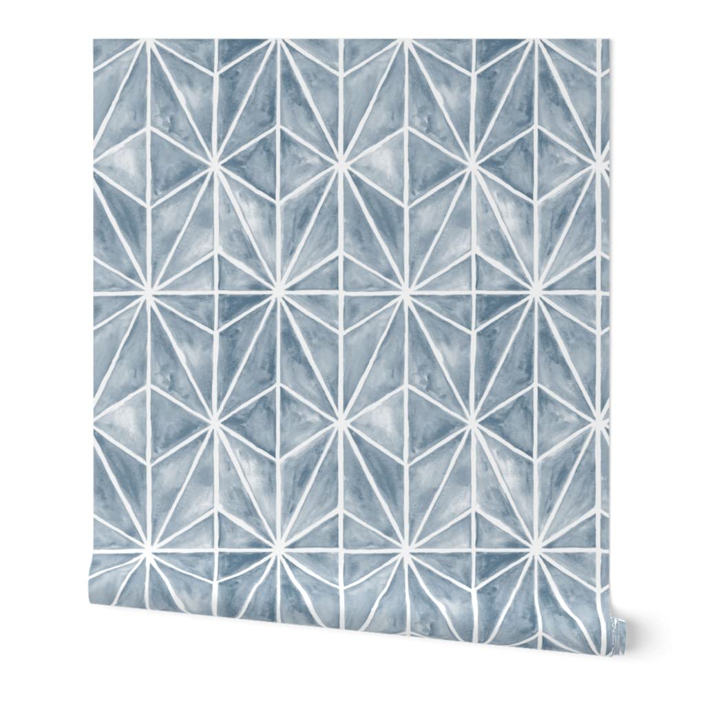 Peel & Stick Wallpaper 9ft x 2ft - Coastal Stars Watercolor Tile Home Decor | Light Blue Diamond Pattern Removable Wallpaper | Perfect for Nursery, Bedroom & Bathroom DIY Projects